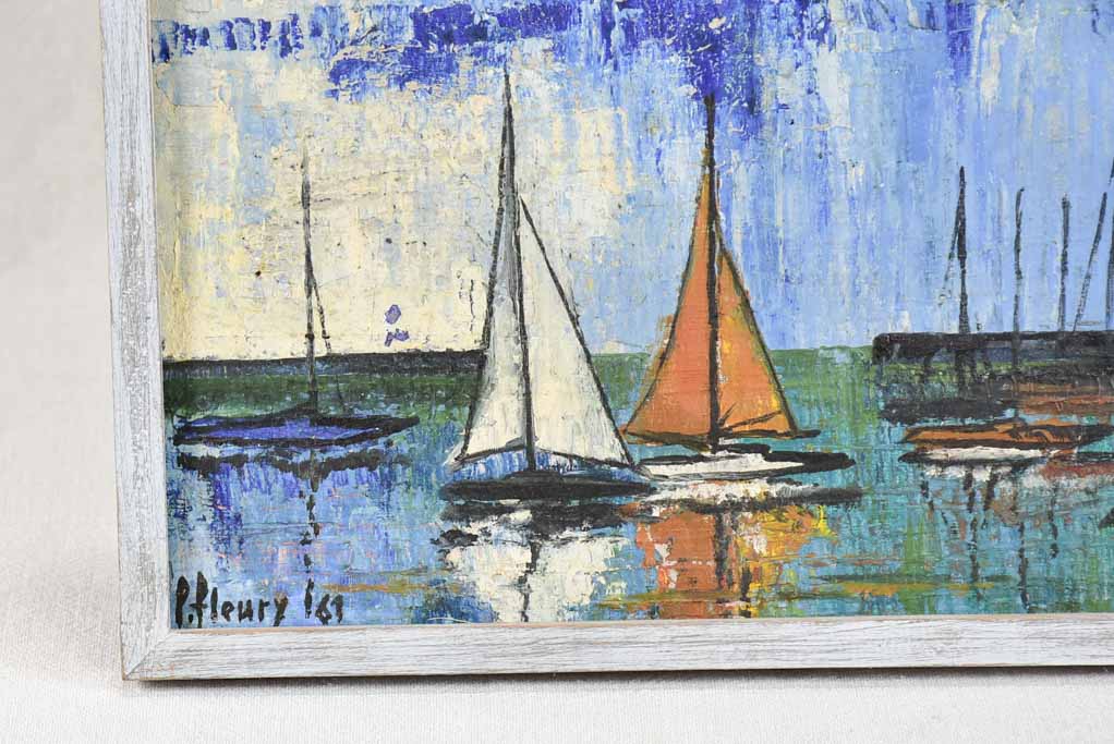 Vintage seascape with sailboats - oil on canvas 11½" x 16½"