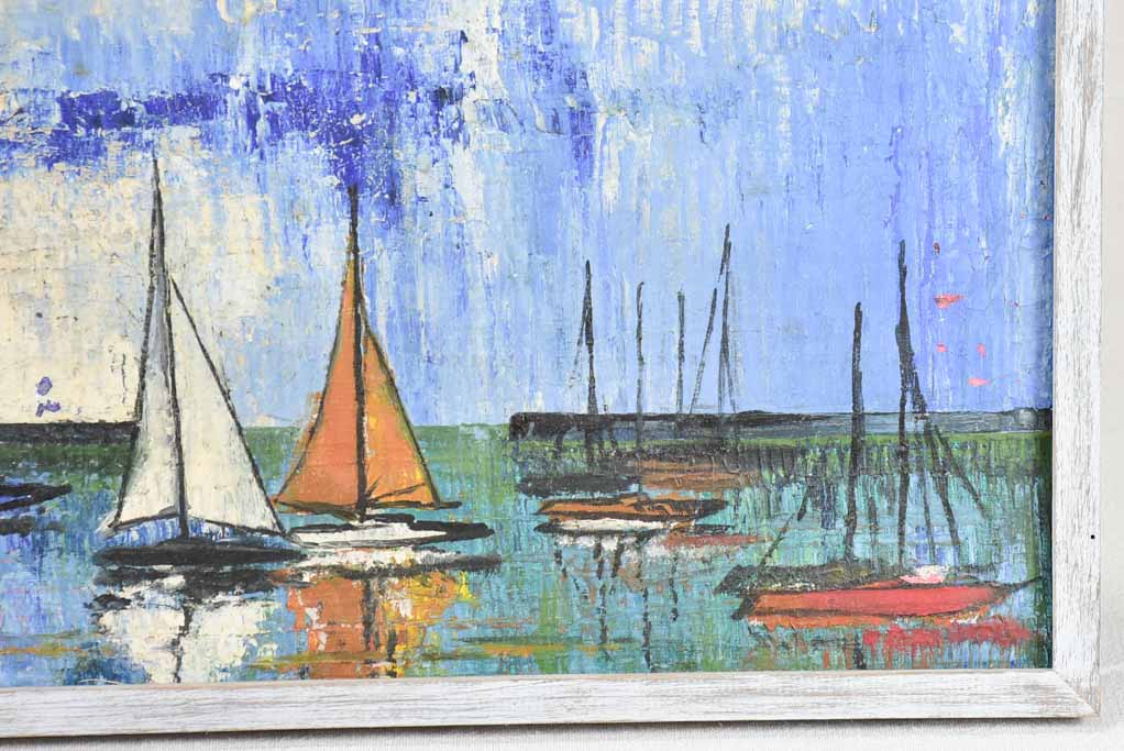 Vintage seascape with sailboats - oil on canvas 11½" x 16½"