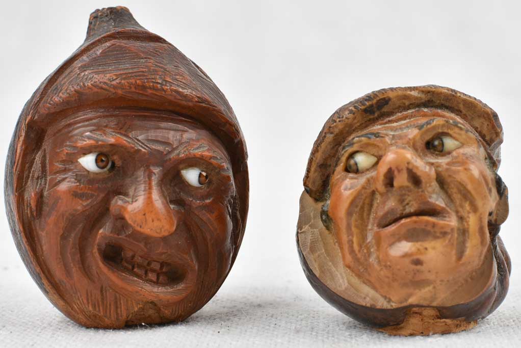 Two miniature sculptures - 19th century Corozo nut - 2¼"