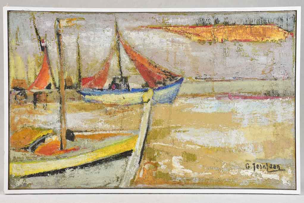 Vintage seascape with sailing boats signed G. Jeanjean 15¾" x 24¾"