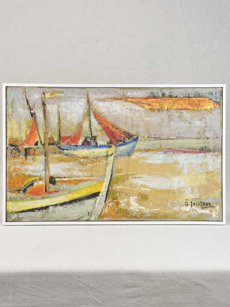 Vintage seascape with sailing boats signed G. Jeanjean 15¾" x 24¾"