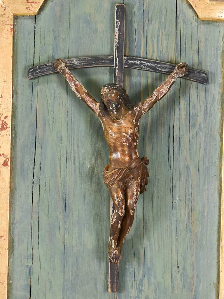 18th-century sculpture of Christ mounted on a panel 15¼" x 25¼"