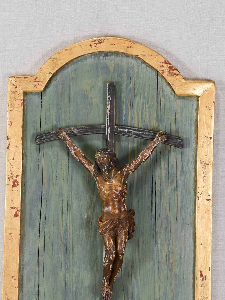 18th-century sculpture of Christ mounted on a panel 15¼" x 25¼"