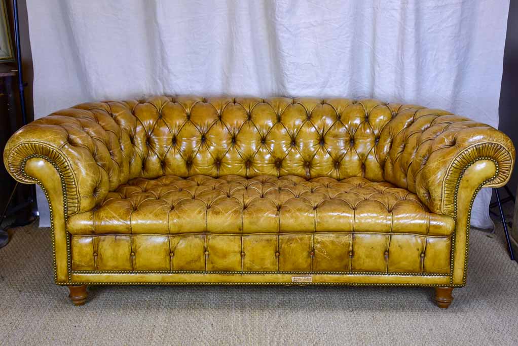 Original French leather Chesterfield sofa