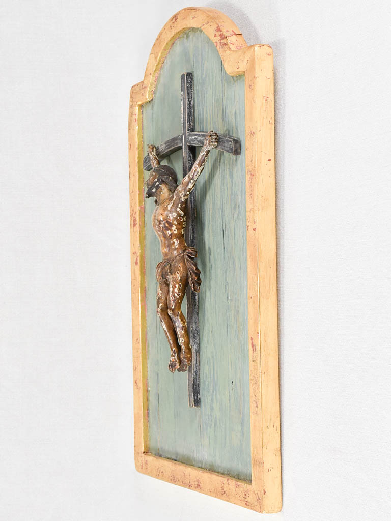 18th-century sculpture of Christ mounted on a panel 15¼" x 25¼"