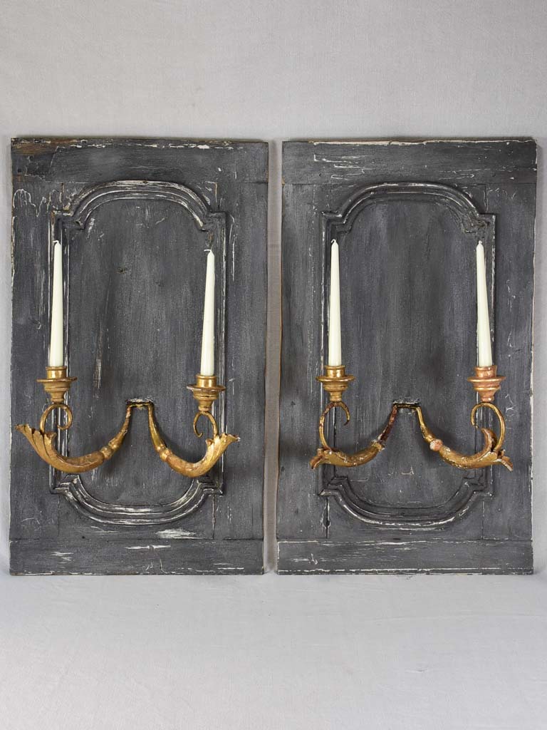 Pair of 19th-century panel wall sconces for candles