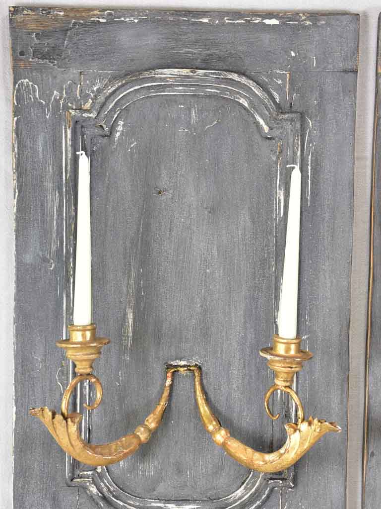 Pair of 19th-century panel wall sconces for candles