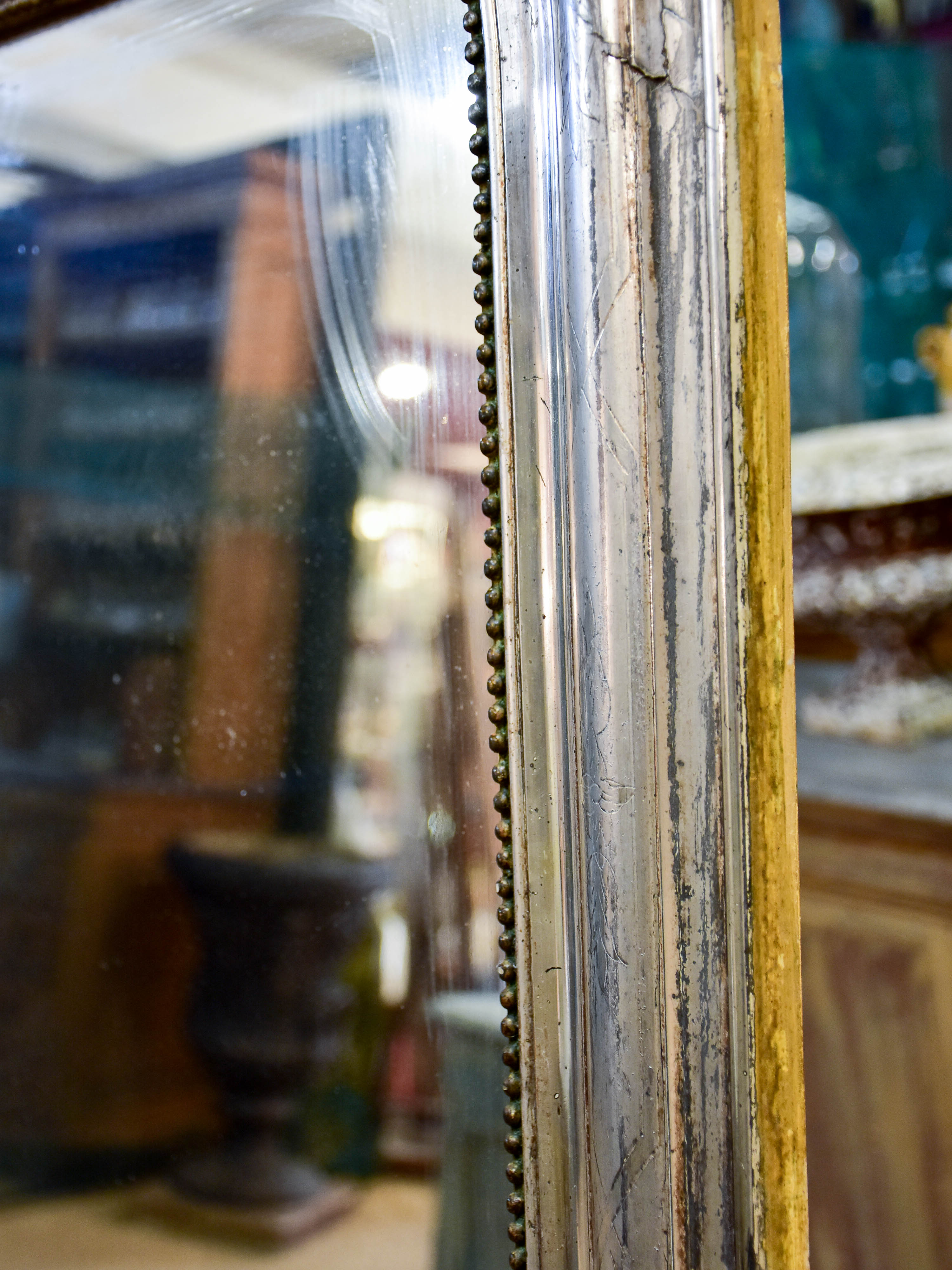 Antique French Louis Philippe mirror with silver leaf frame