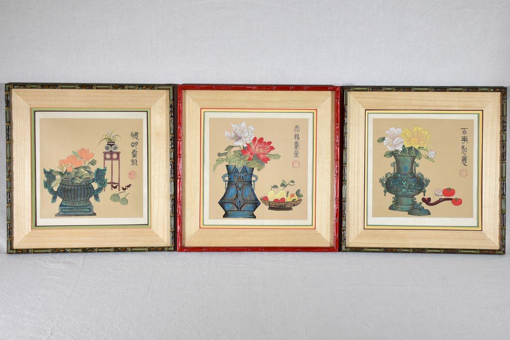 Set of three vintage Japanese still life illustrations 16½" x 17"