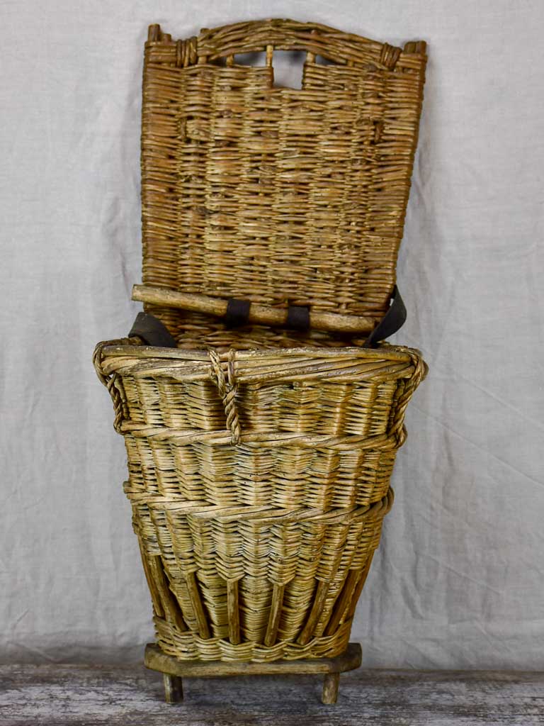 Antique French back harvest basket from Burgundy