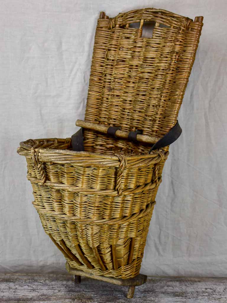 Antique French back harvest basket from Burgundy