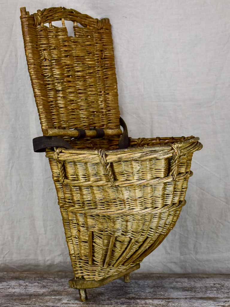 Antique French back harvest basket from Burgundy