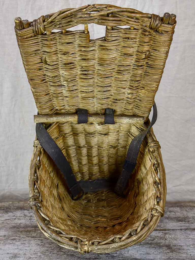 Antique French back harvest basket from Burgundy