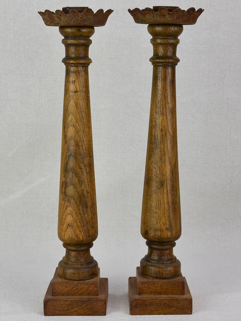 A pair of French candlesticks - wood and iron 15¼"