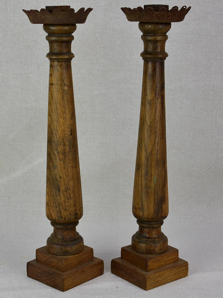 A pair of French candlesticks - wood and iron 15¼"