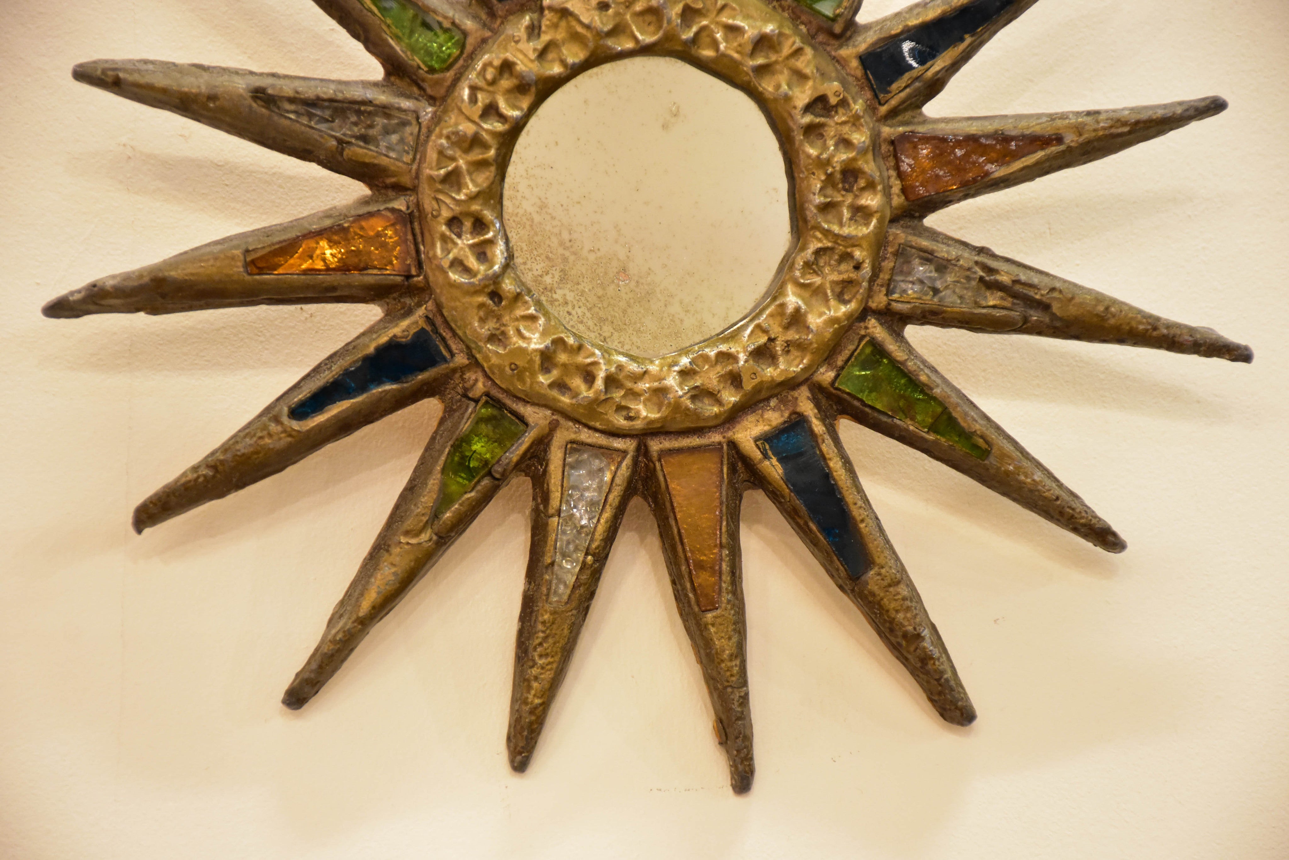 Sunburst mirror (Line Vautrin style) bronze & lead