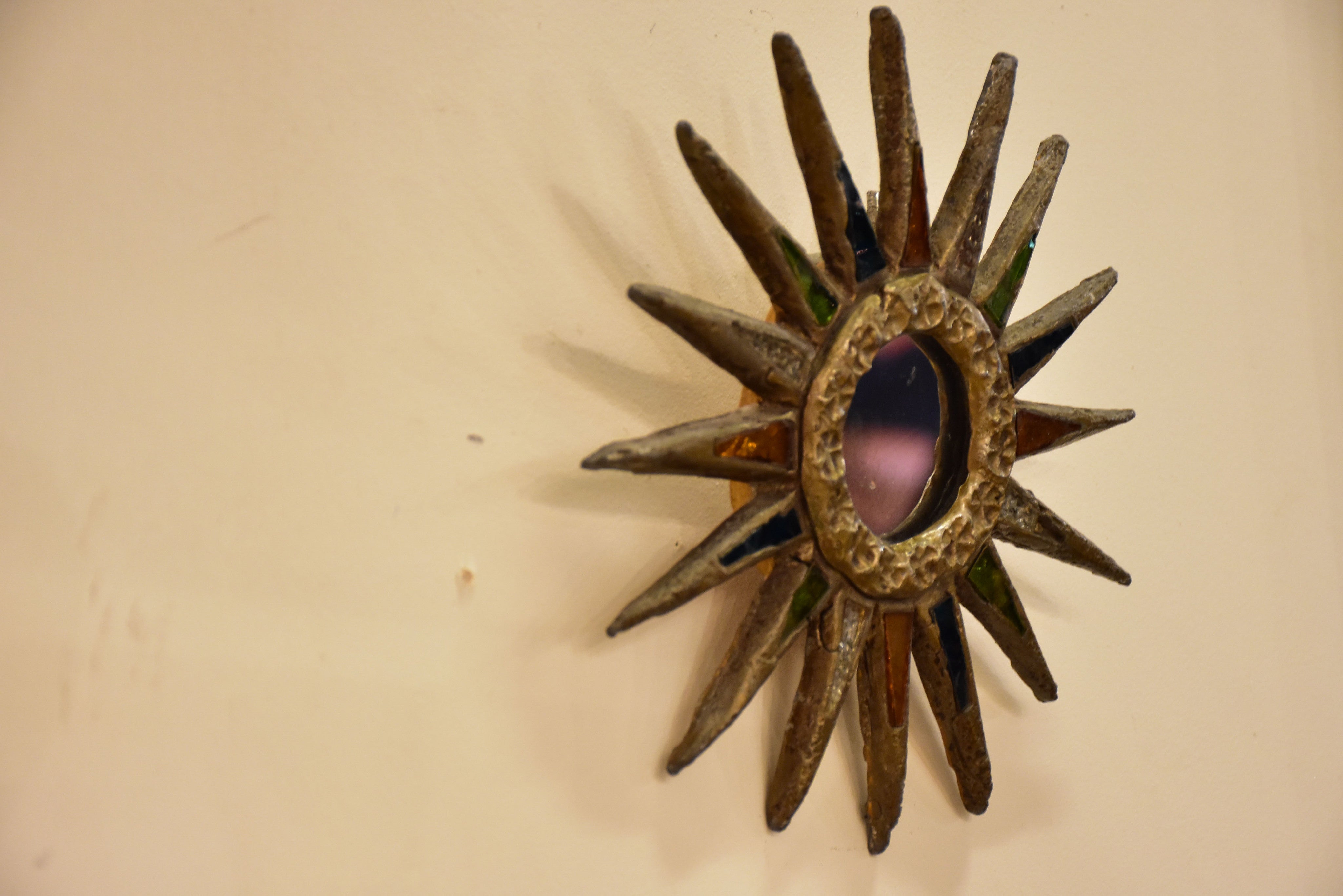 Sunburst mirror (Line Vautrin style) bronze & lead