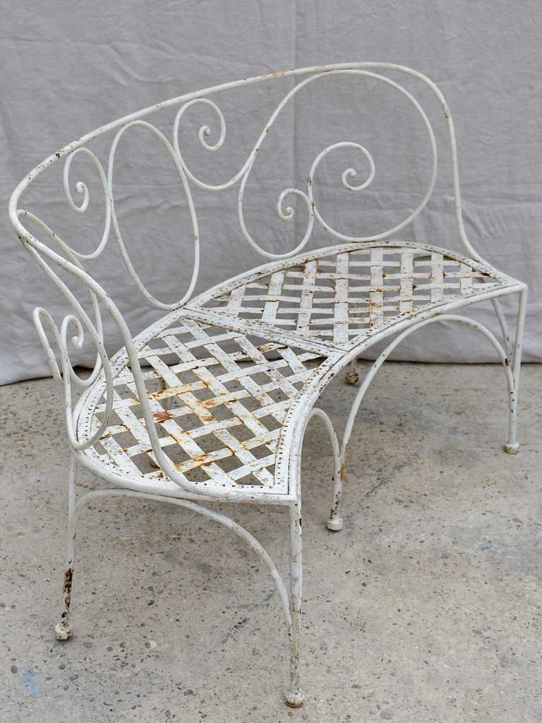 19th Century French garden bench - curved with white patina 52¼"