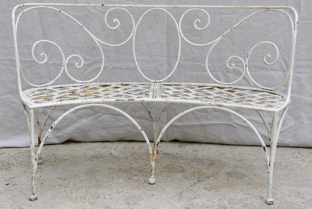 19th Century French garden bench - curved with white patina 52¼"