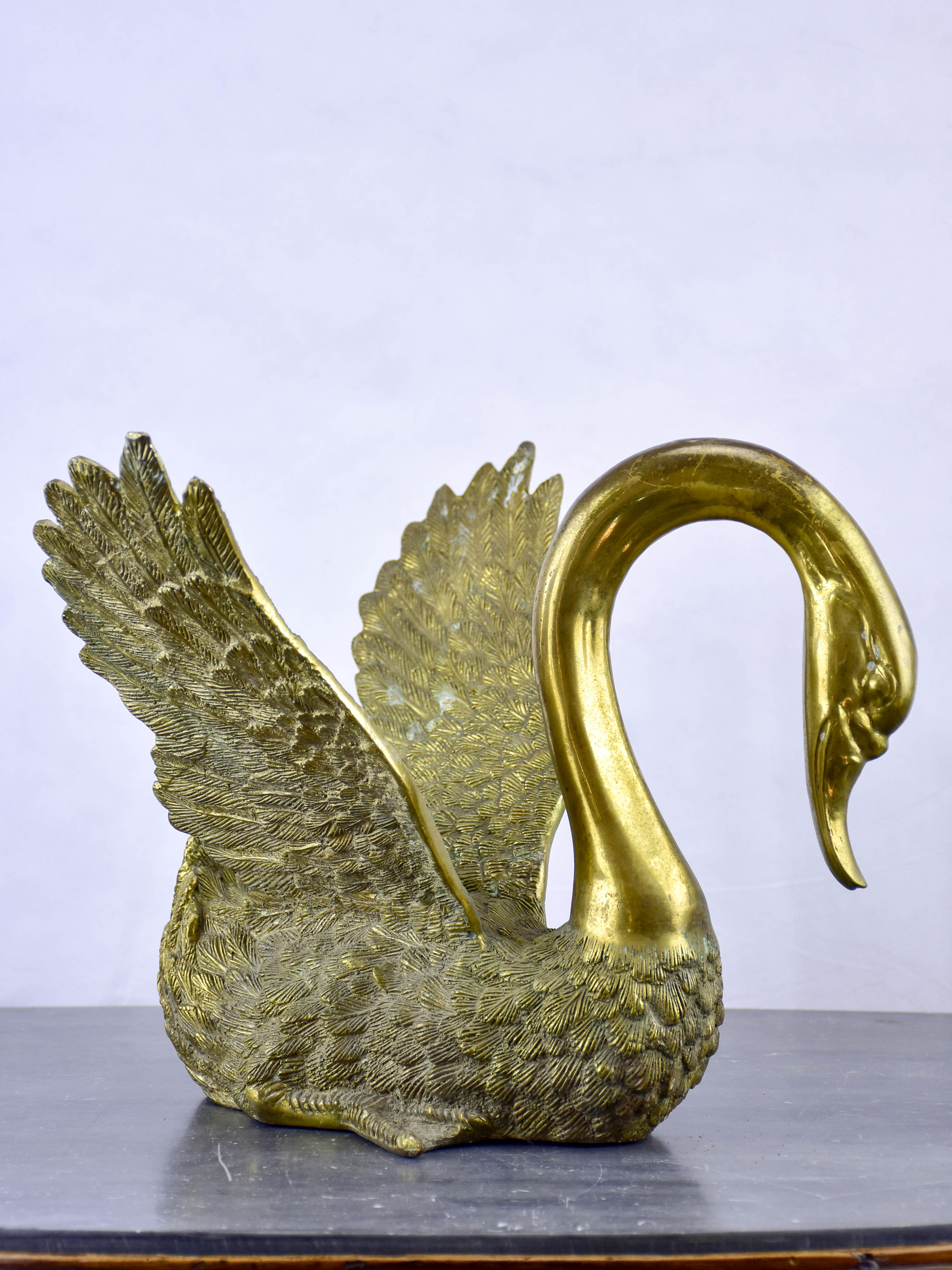 Vintage French sculpture of a golden swan