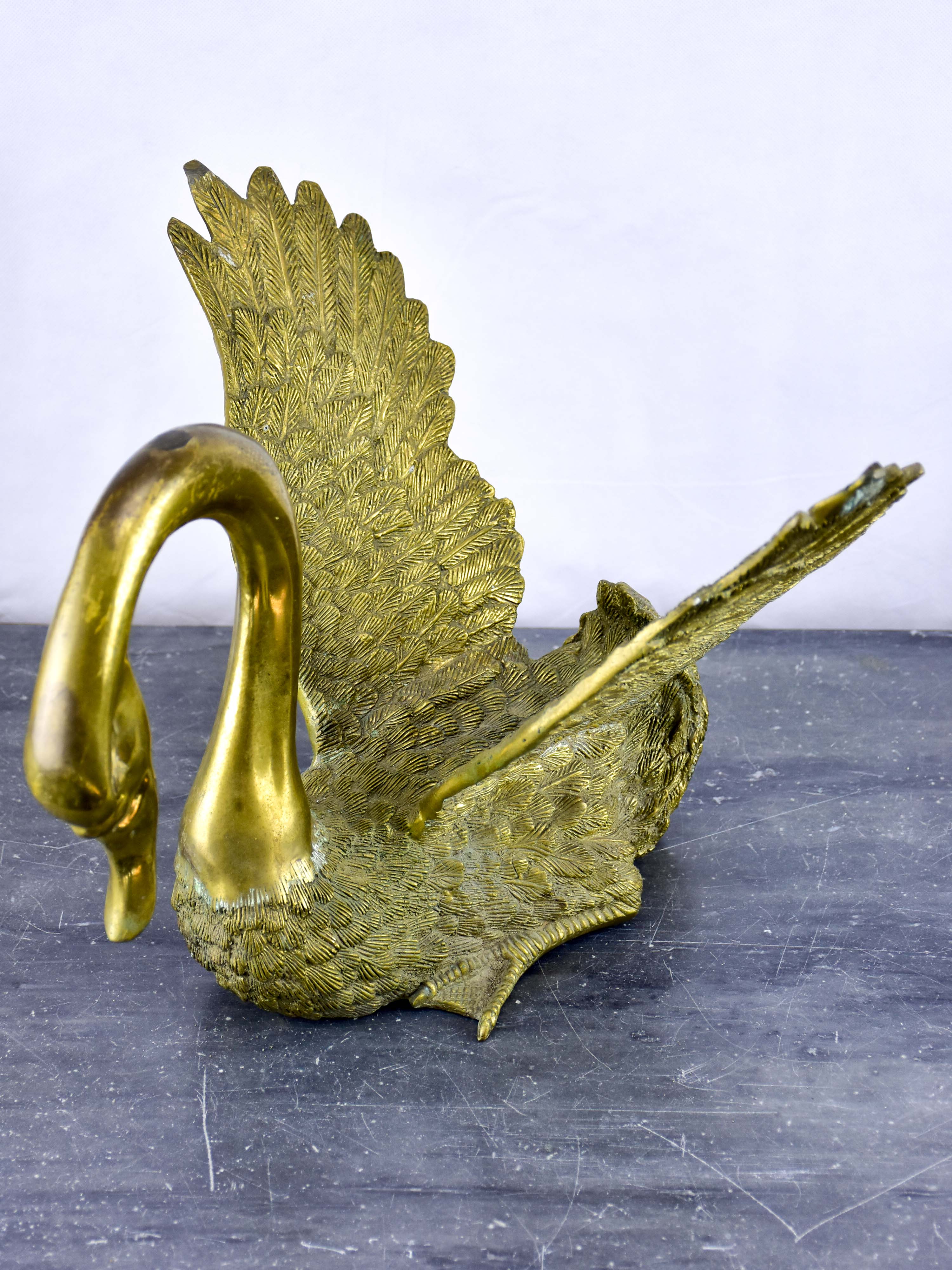 Vintage French sculpture of a golden swan