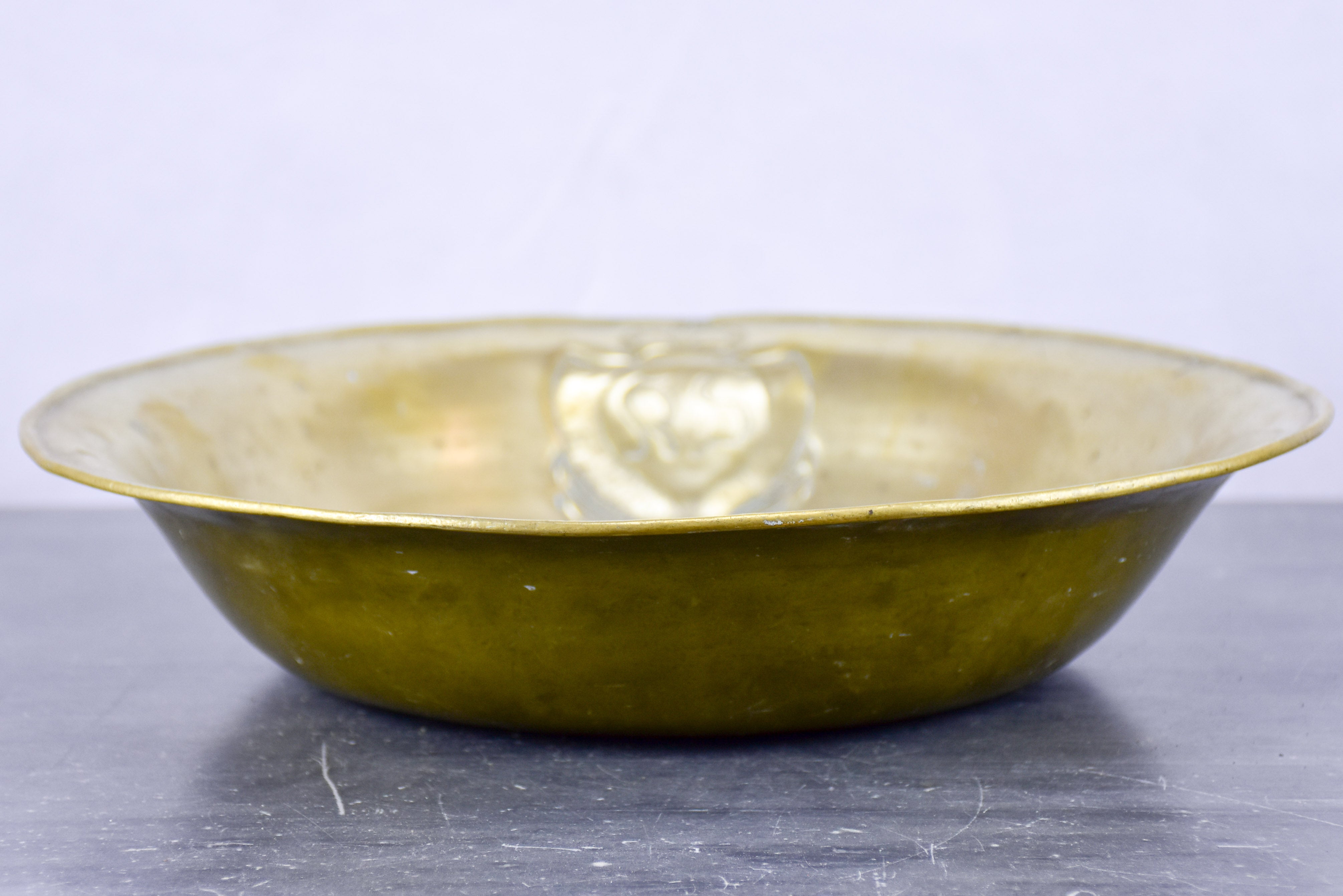 19th century Italian brass washing bowl with RS monogram