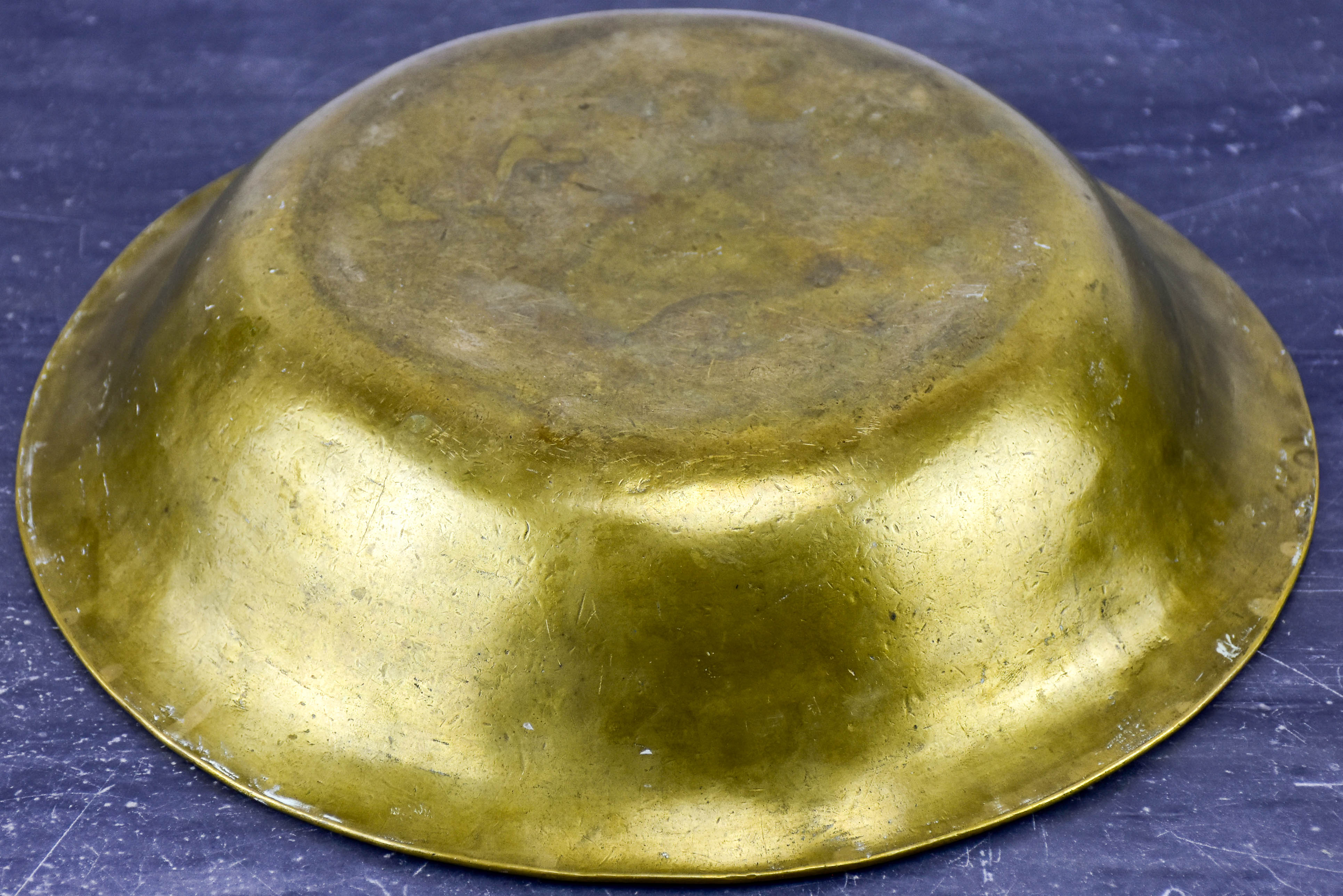 19th century Italian brass washing bowl with RS monogram