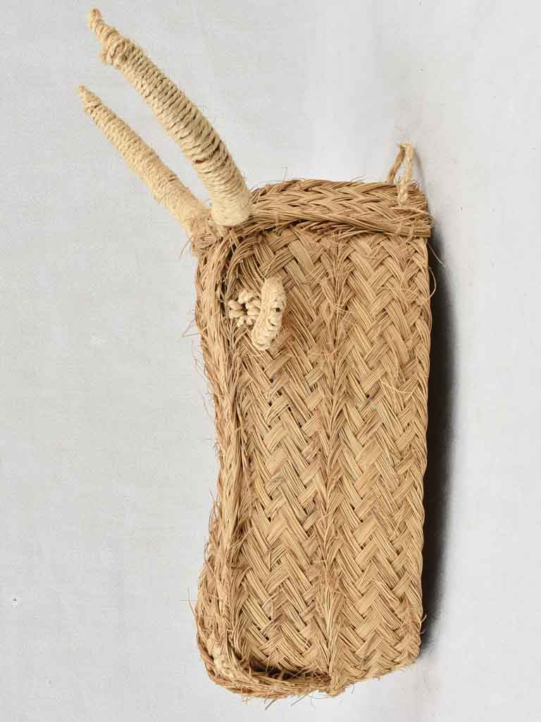 Vintage Spanish wicker sculpture of a bull's head - 9¾"