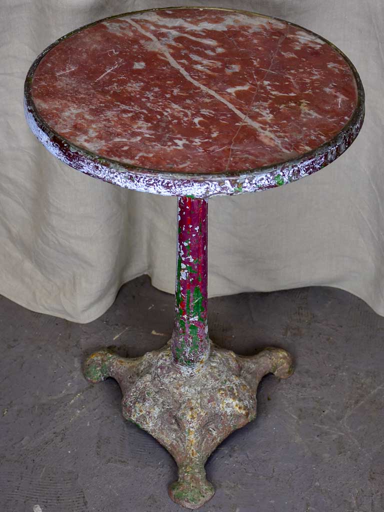 French bistro table with red marble top