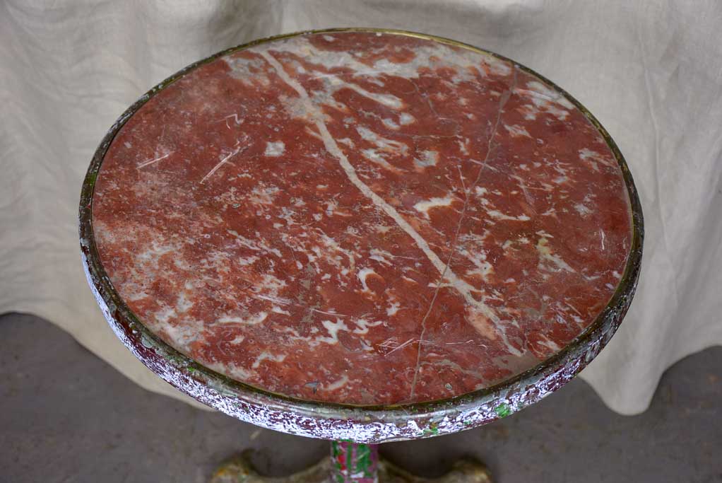 French bistro table with red marble top