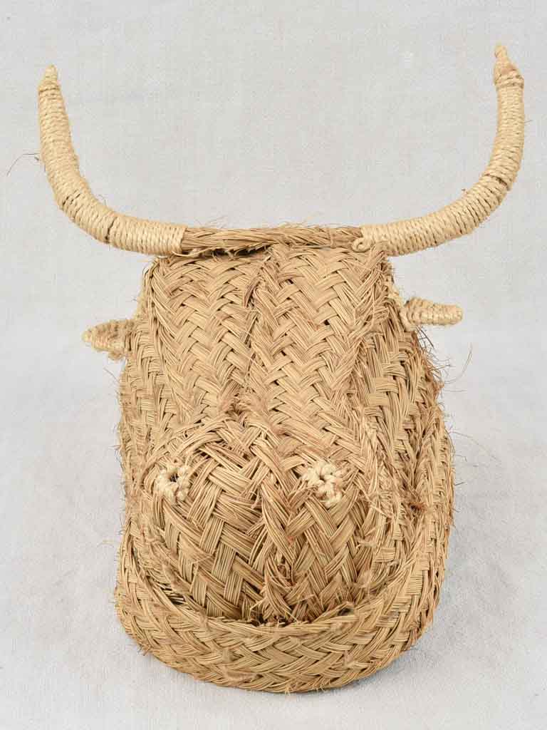 Vintage Spanish wicker sculpture of a bull's head - 9¾"