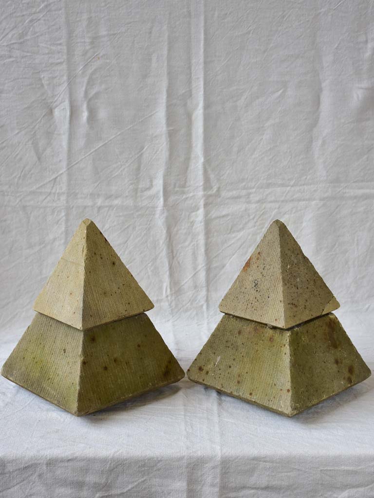 Pair of mid century garden finials - pyramids 15¾"