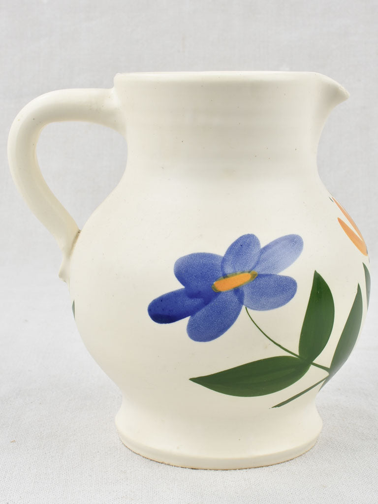 Pitcher w/ flowers - signed Les Grès Du Marais 8¾"