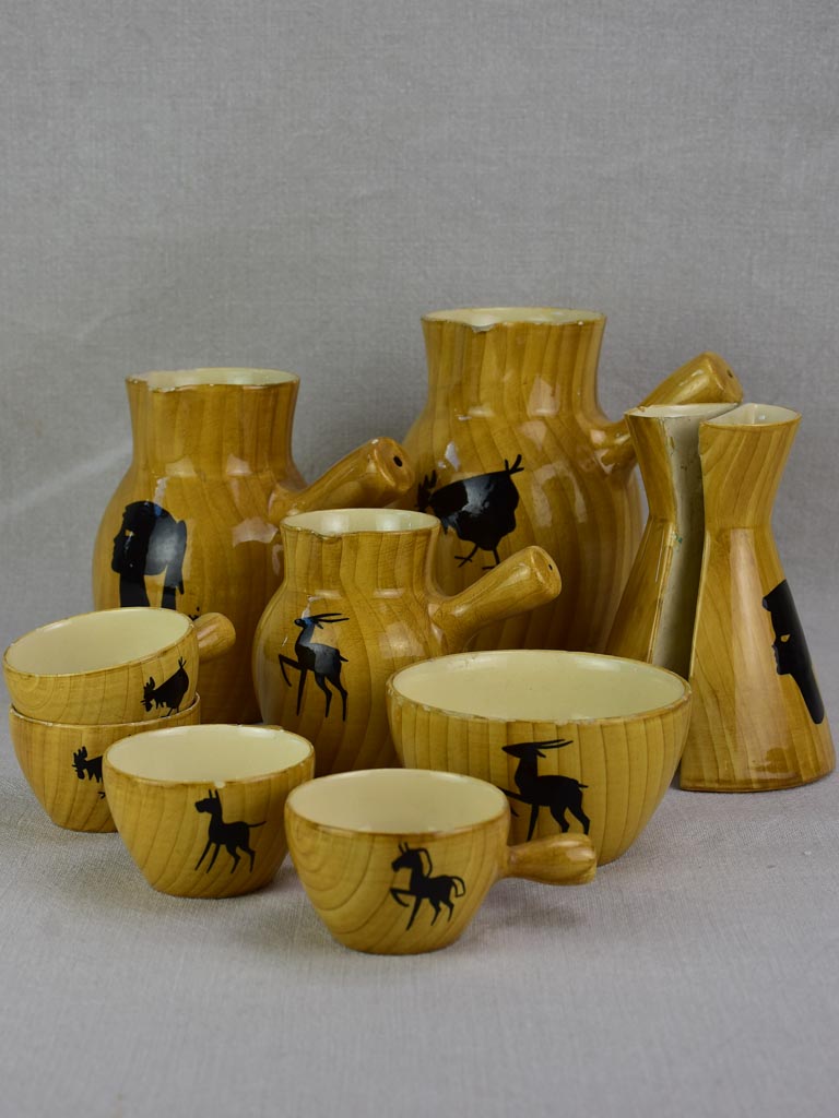 10 piece decorative ceramic set Grandjean Jourdon - faux bois & animal motifs