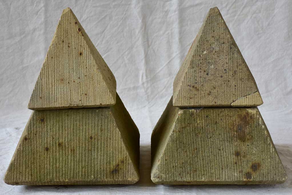 Pair of mid century garden finials - pyramids 15¾"