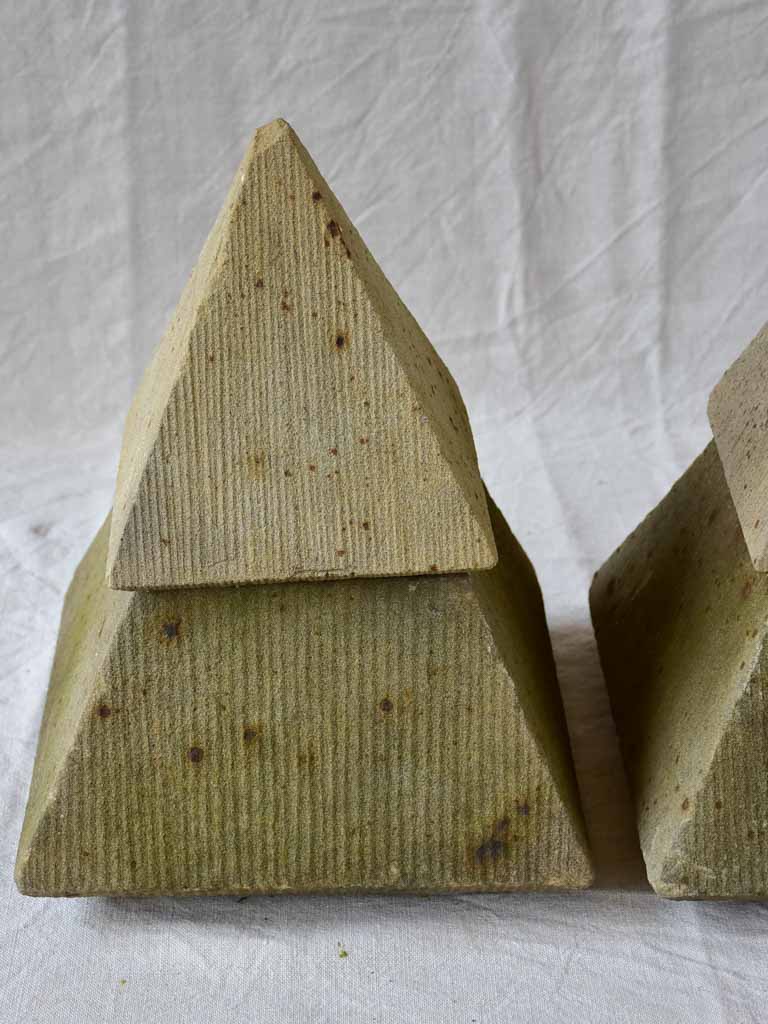 Pair of mid century garden finials - pyramids 15¾"