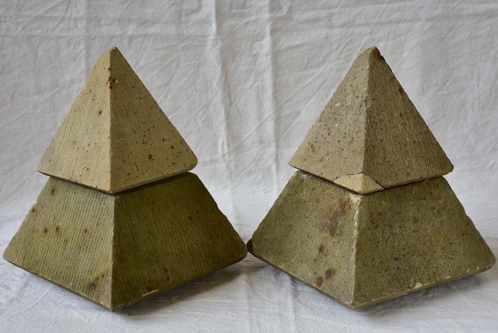 Pair of mid century garden finials - pyramids 15¾"