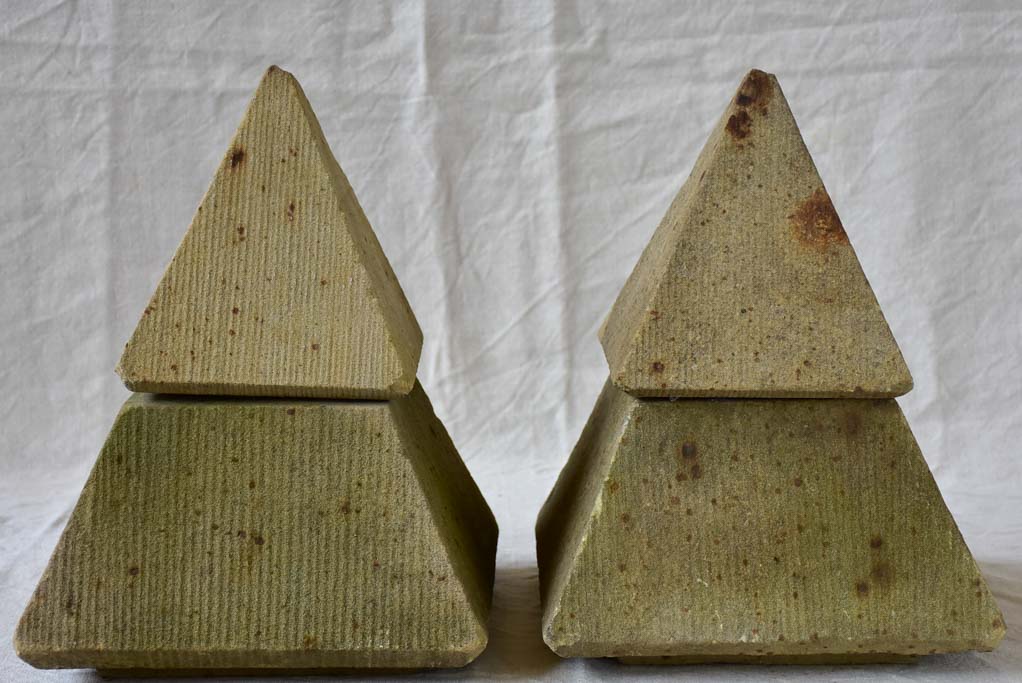 Pair of mid century garden finials - pyramids 15¾"