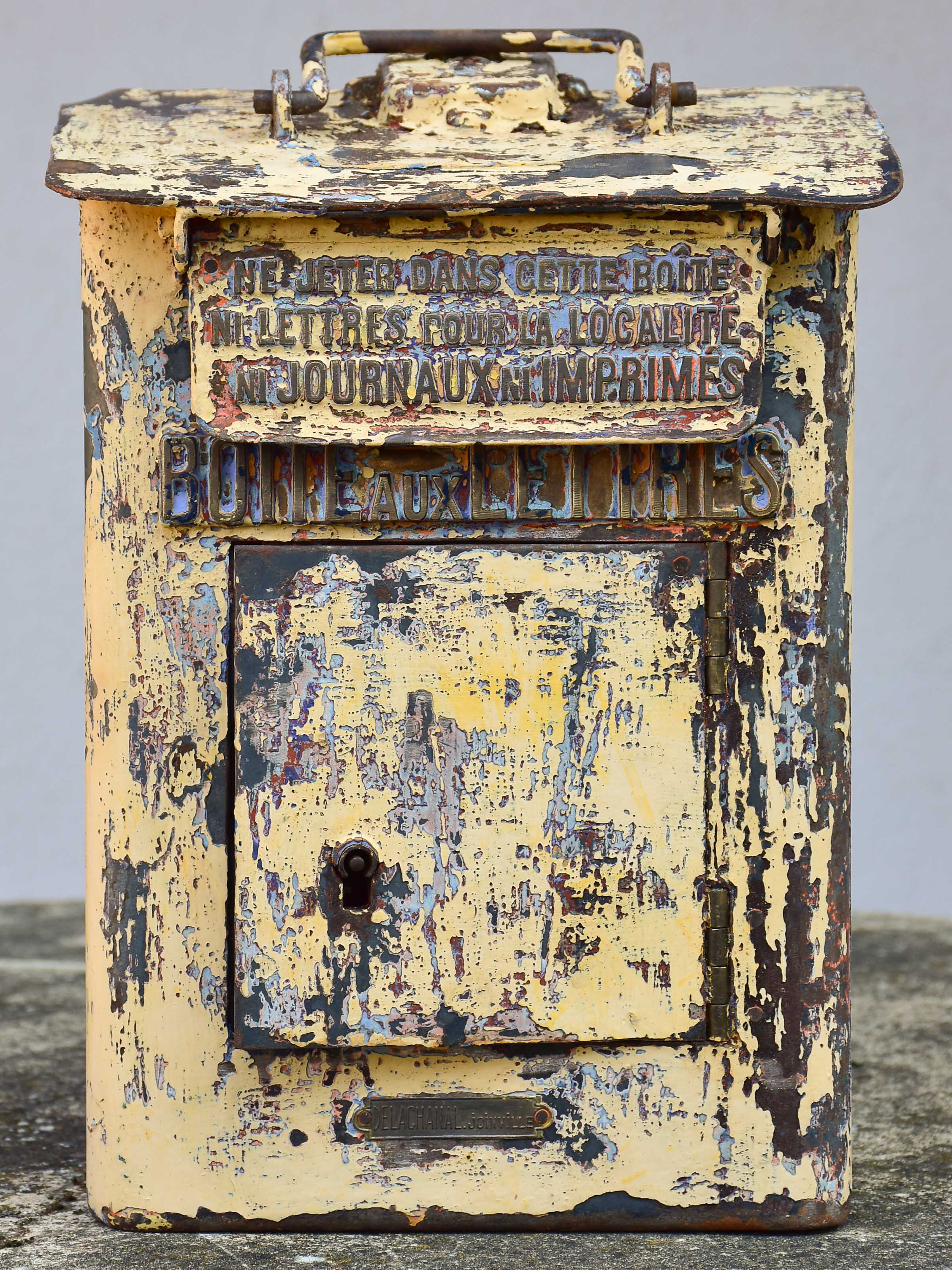 Antique French letter box with yellow patina