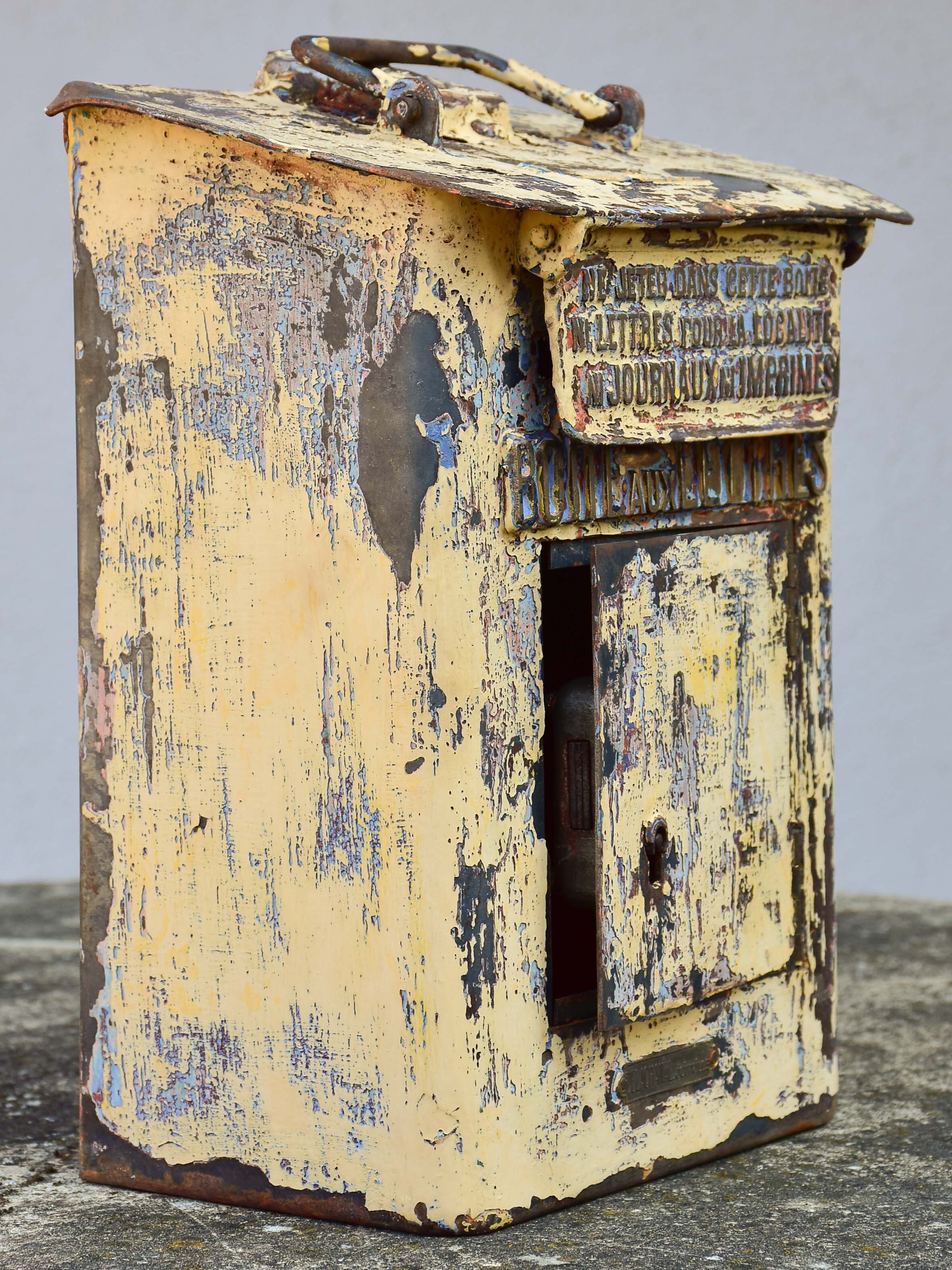 Antique French letter box with yellow patina