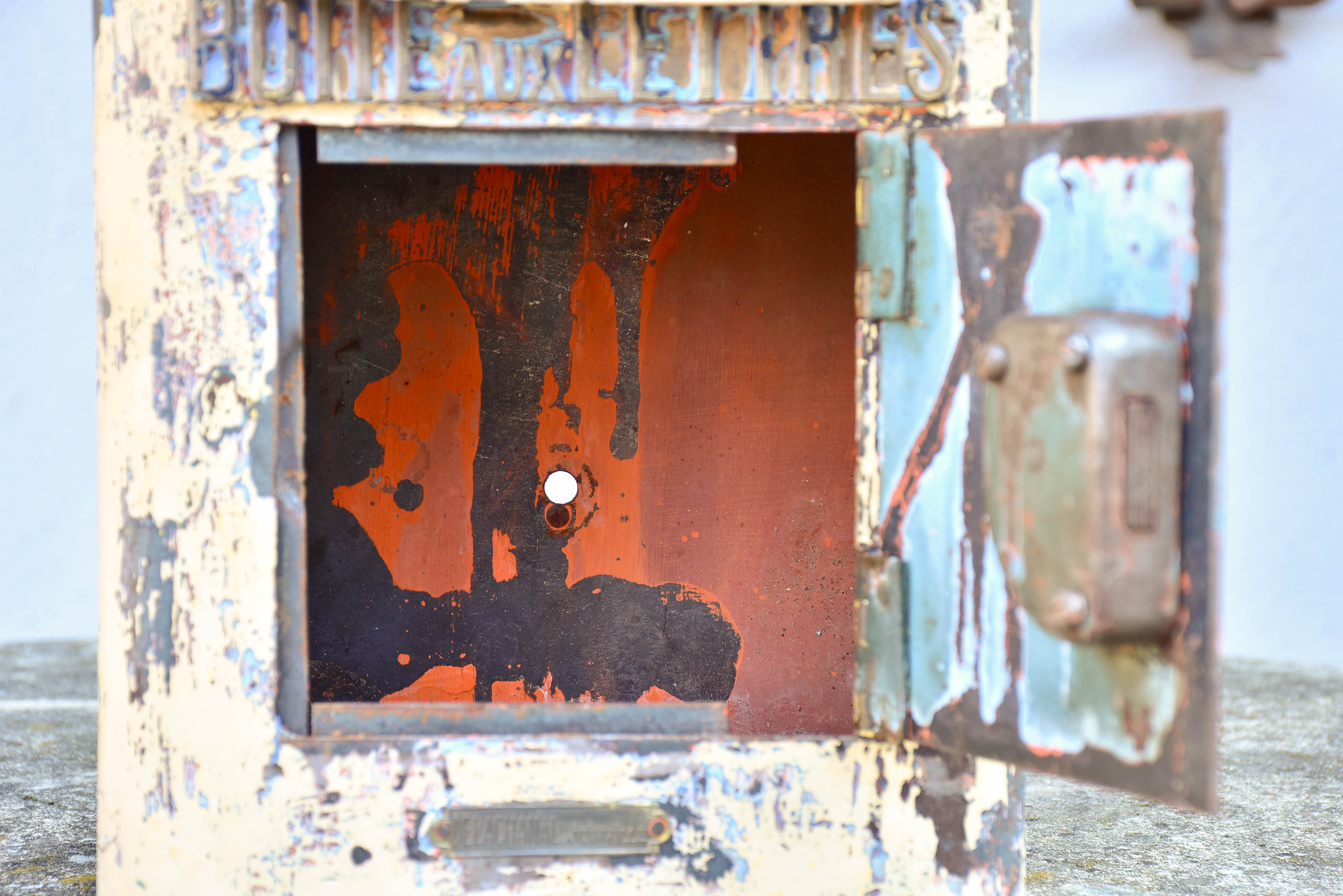 Antique French letter box with yellow patina