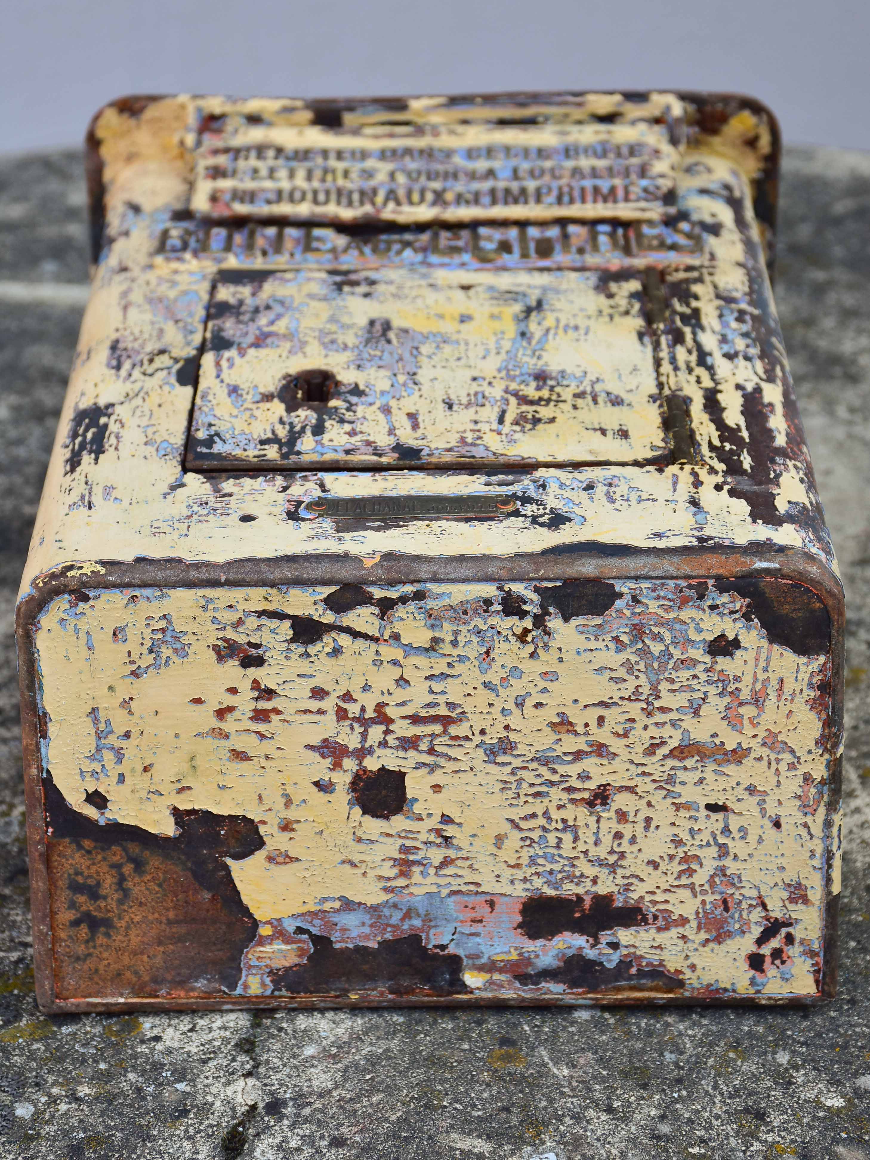 Antique French letter box with yellow patina