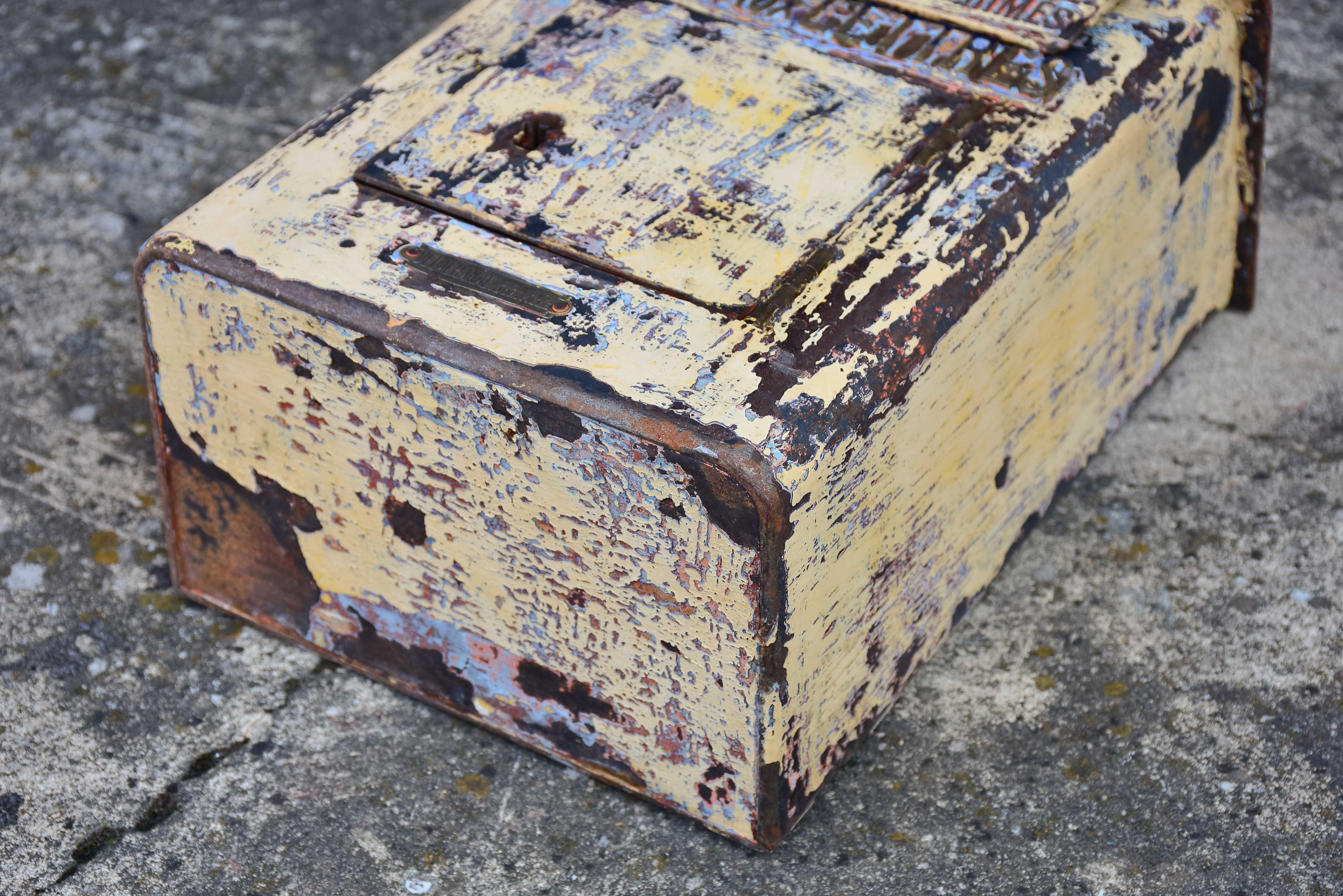 Antique French letter box with yellow patina