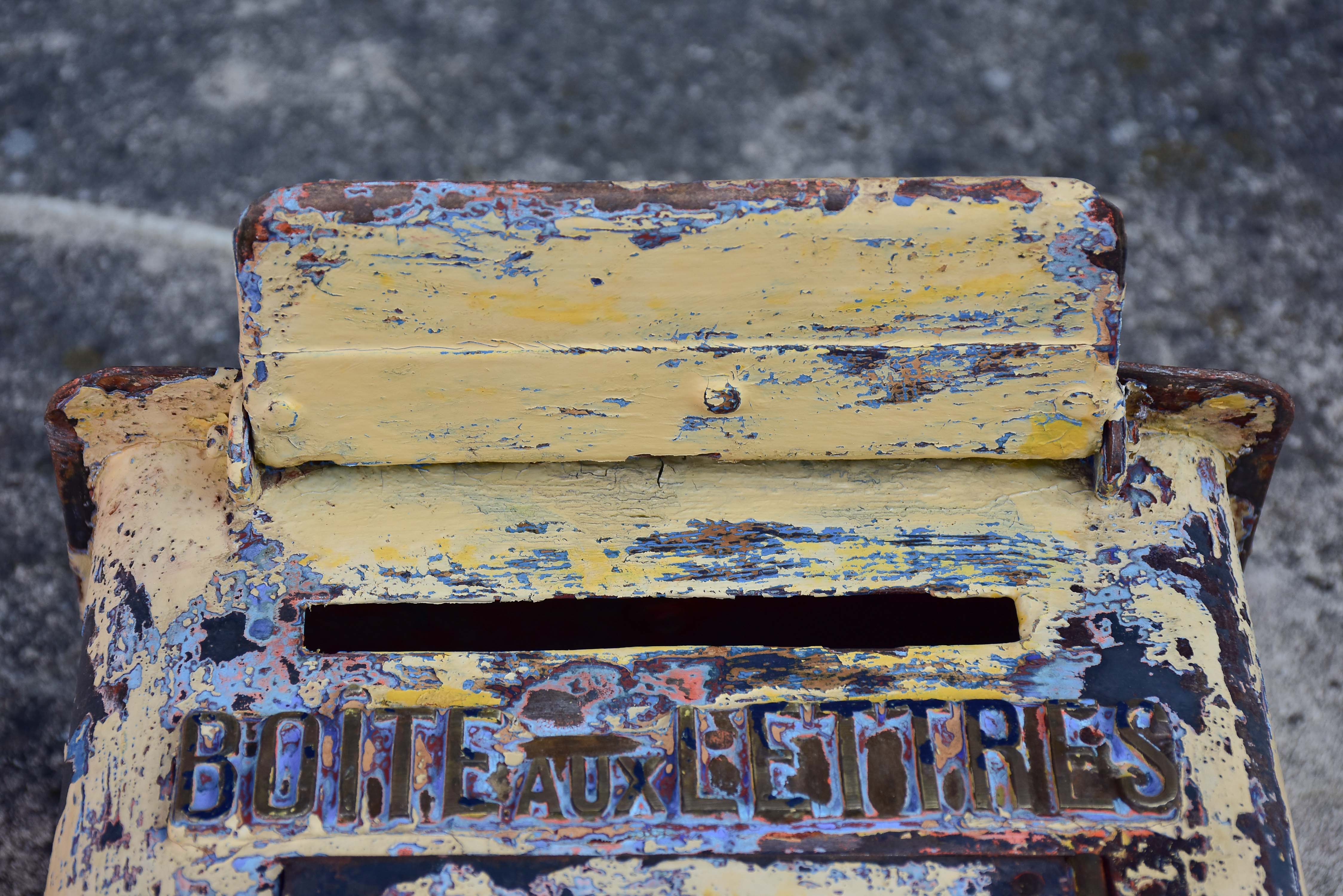 Antique French letter box with yellow patina