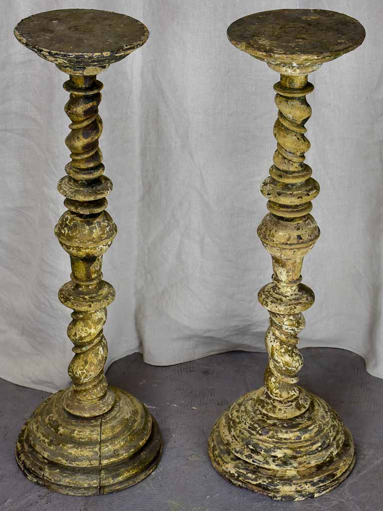 Large pair of antique French church candlesticks