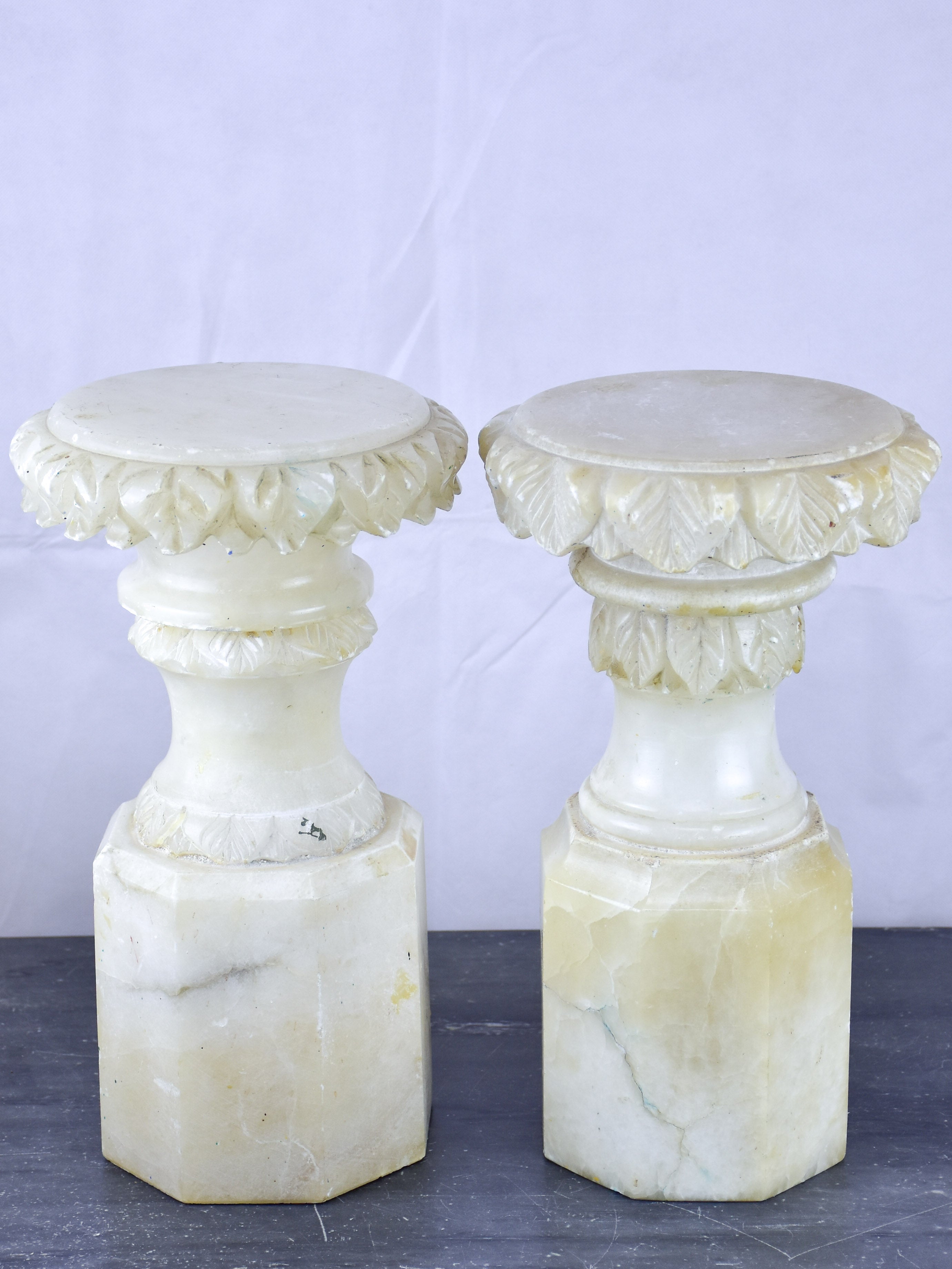 Pair of antique English display stands in alabaster