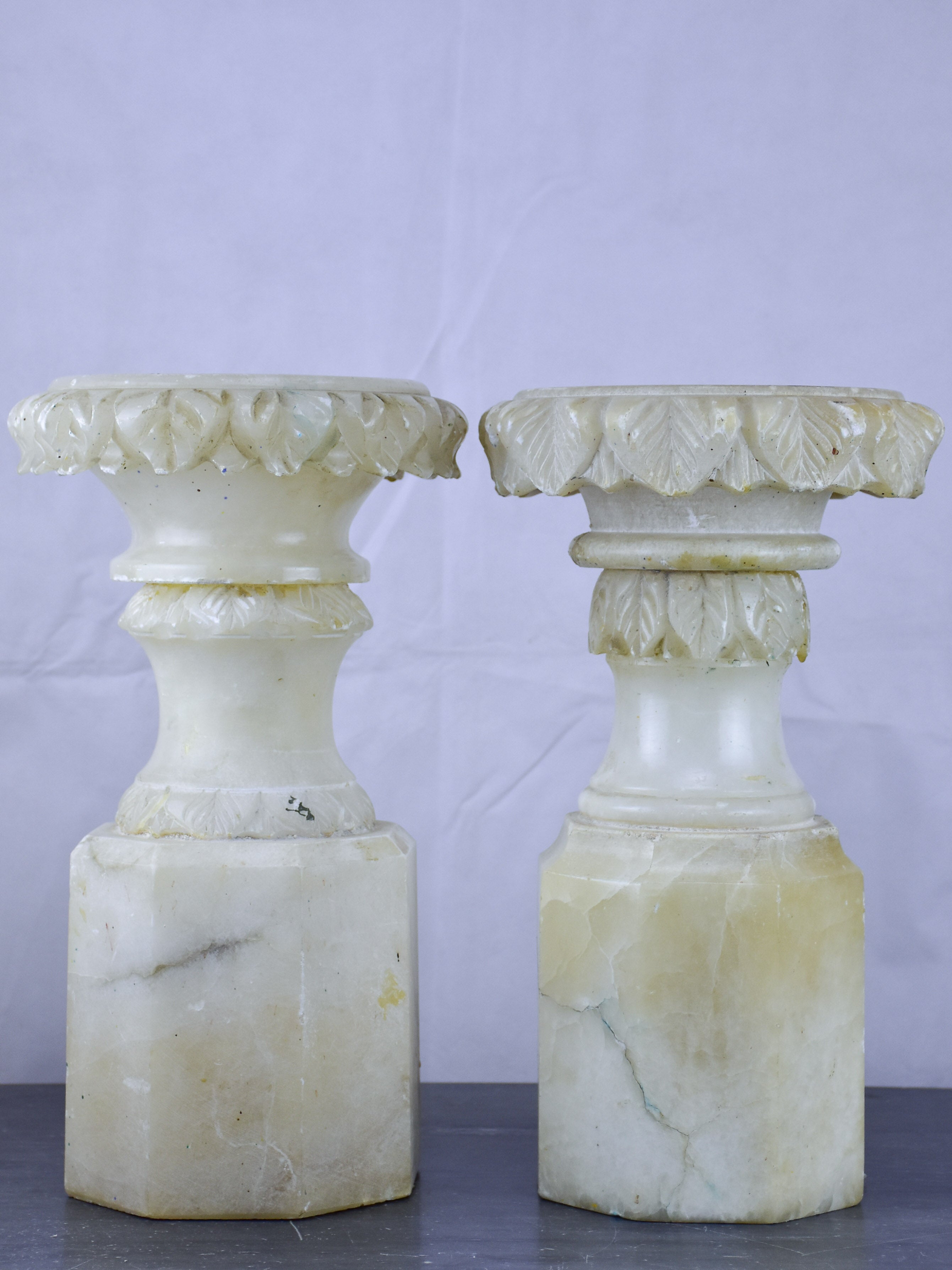 Pair of antique English display stands in alabaster