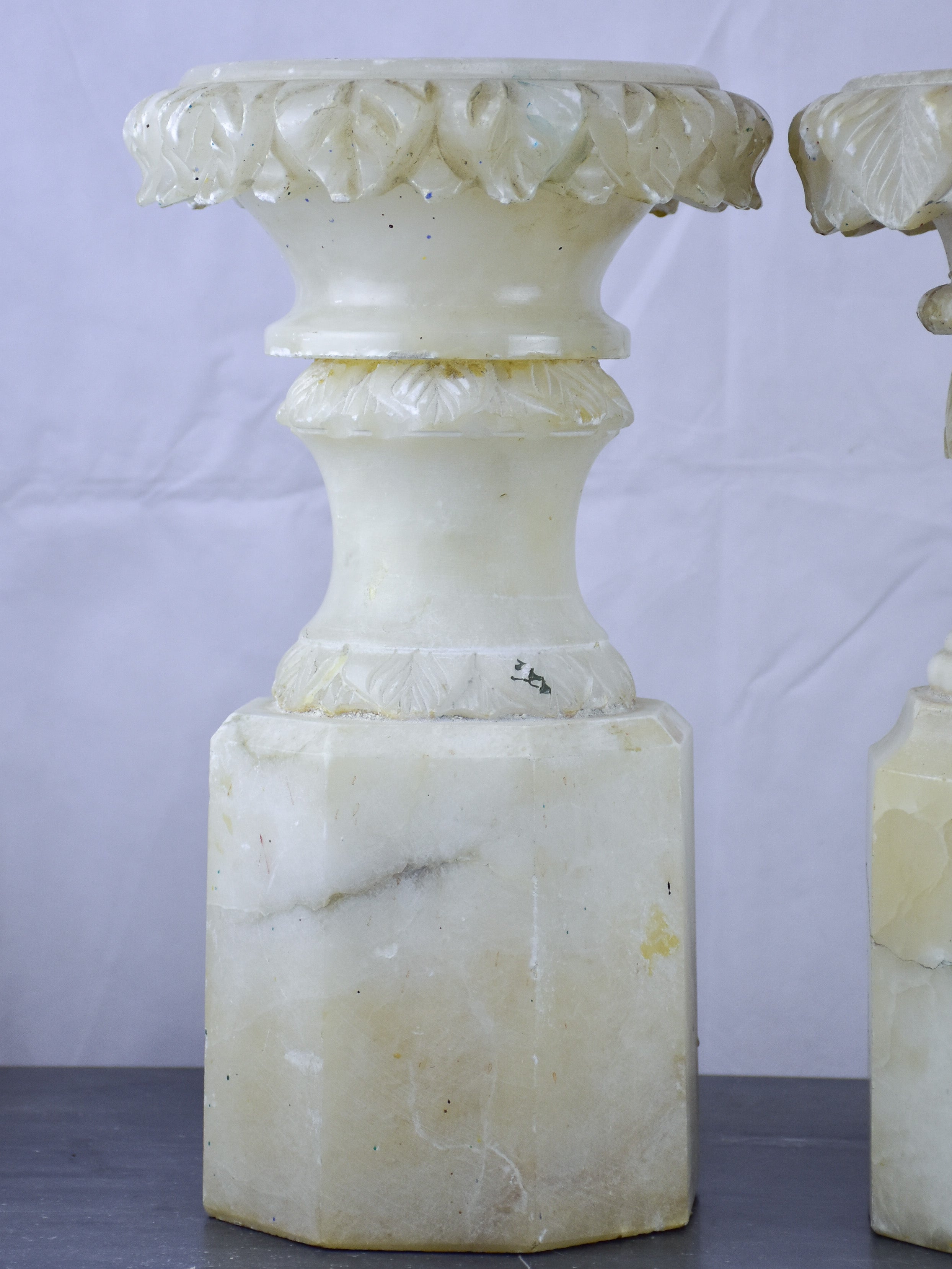 Pair of antique English display stands in alabaster