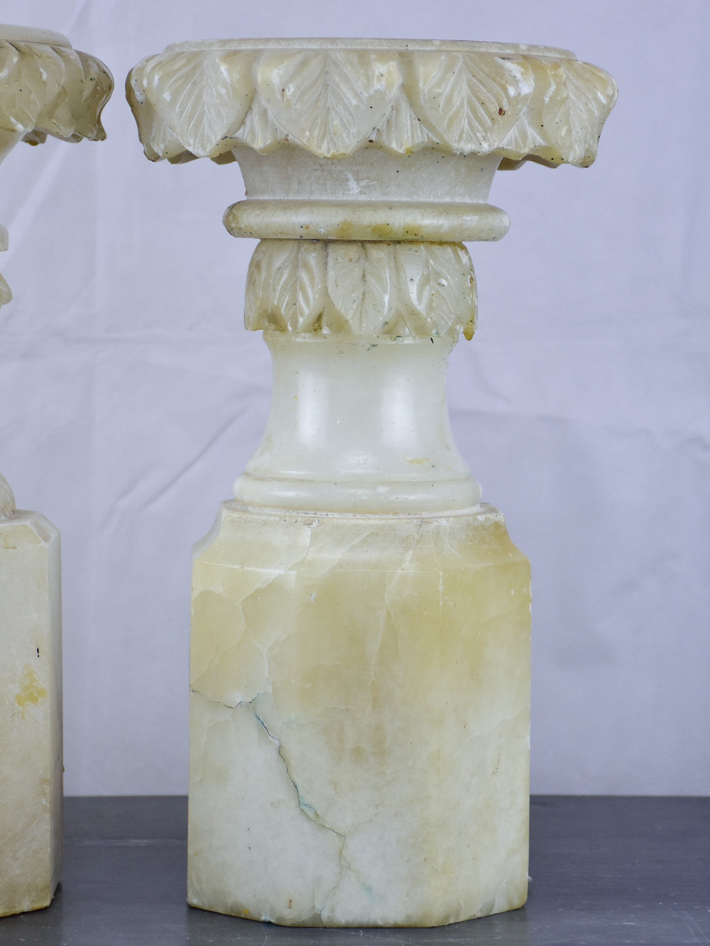 Pair of antique English display stands in alabaster