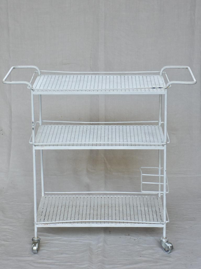 Three tier rectangular mid century French bar cart - white